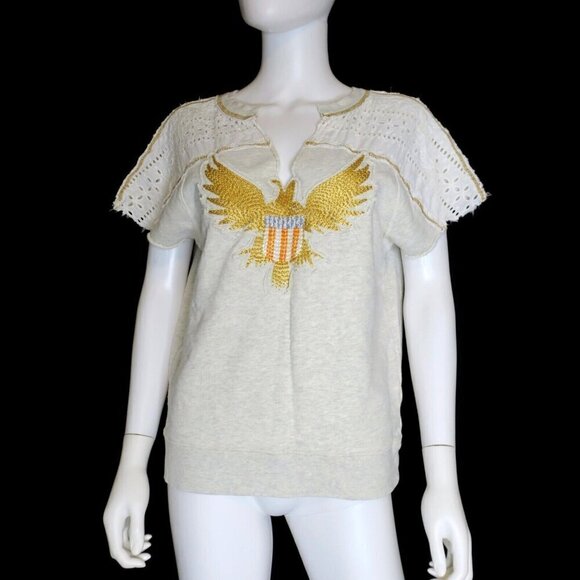 We the Free People Patriotic Eagle Short Sleeve Sweatshirt Top Women's Small - Picture 1 of 4